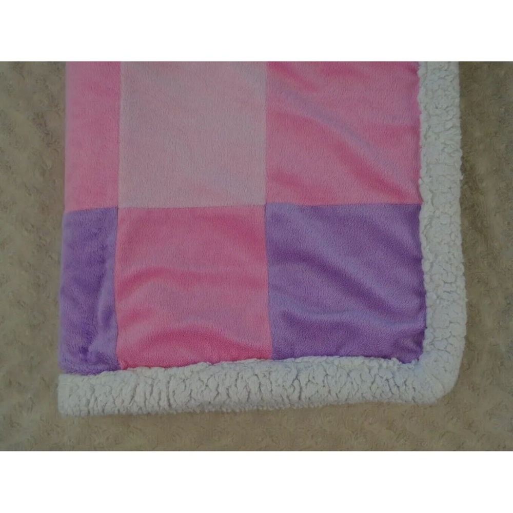 Cuddle Time Patchwork Squares Baby Blanket Pink Purple White Sherpa Cuddletime